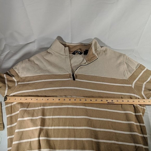 Land's End Quarter 1/4 Zip Pullover Sweater Beige Tan Striped Long Sleeve XXL 2X - Picture 13 of 14
